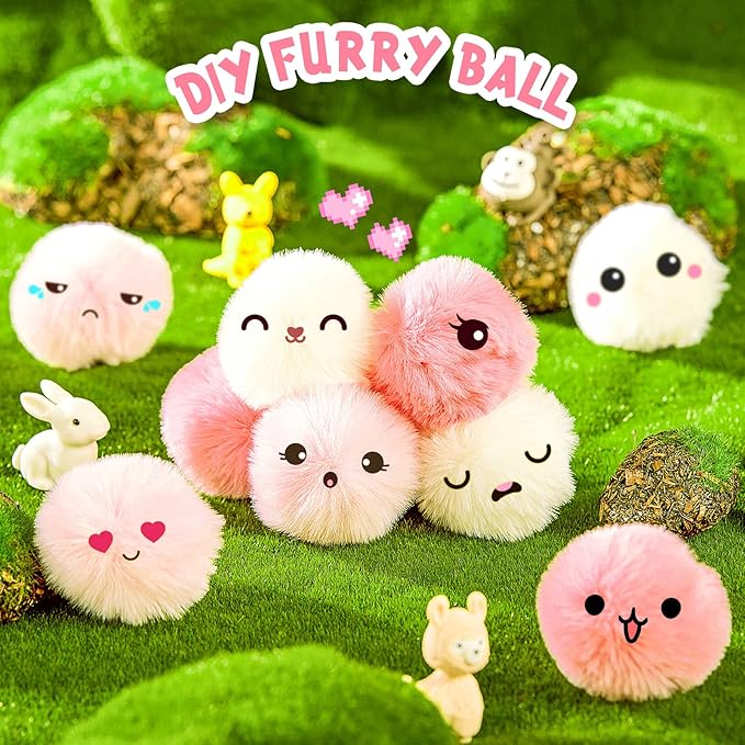 Weewooday 12 Pieces Cat Pom Pom Balls Toys Large Fuzzy Cat Ball Artificial Large Plush Ball for Cats Pets Interactive Playing Indoor(Pink, White,Solid Color)-Mewly Pet