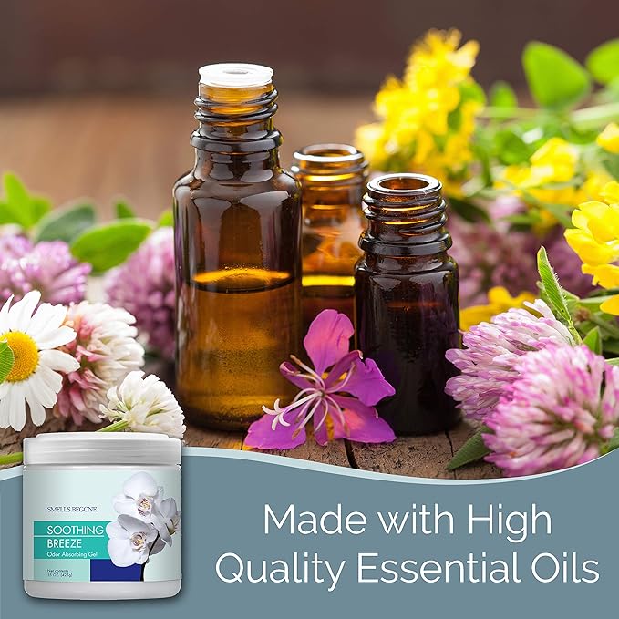 SMELLS BEGONE Air Freshener Odor Absorber Gel - 15 oz, Pack of 2 - Absorbs and Eliminates Odor in Pet Areas, Bathrooms, Cars, & Boats - Made with Essential Oils - Soothing Breeze Scent-Mewly Pet