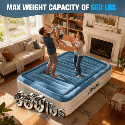Queen Air Mattress with Built-in Pump,Fast & Easy Inflation/Deflation Inflatable Mattress, Foldable Blow Up Mattress with Storage Bag, Inflatable Bed for Home, Camping & Guests