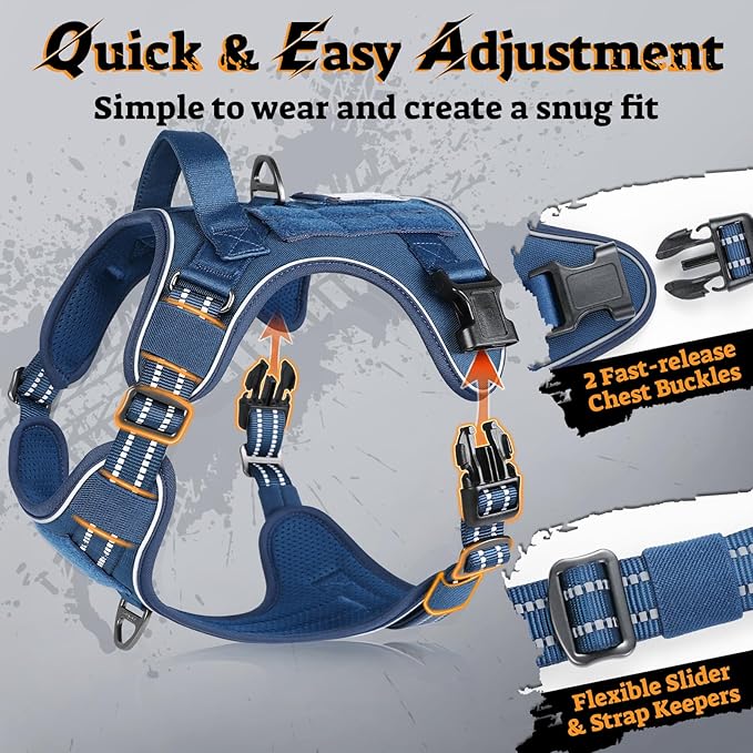 rabbitgoo Dog Harness Small Sized No Pull, Tactical Service Pet Vest with Molle and Control Handle, Adjustable and Reflective Military Harness for Easy Walking and Training, Blue, S-Mewly Pet