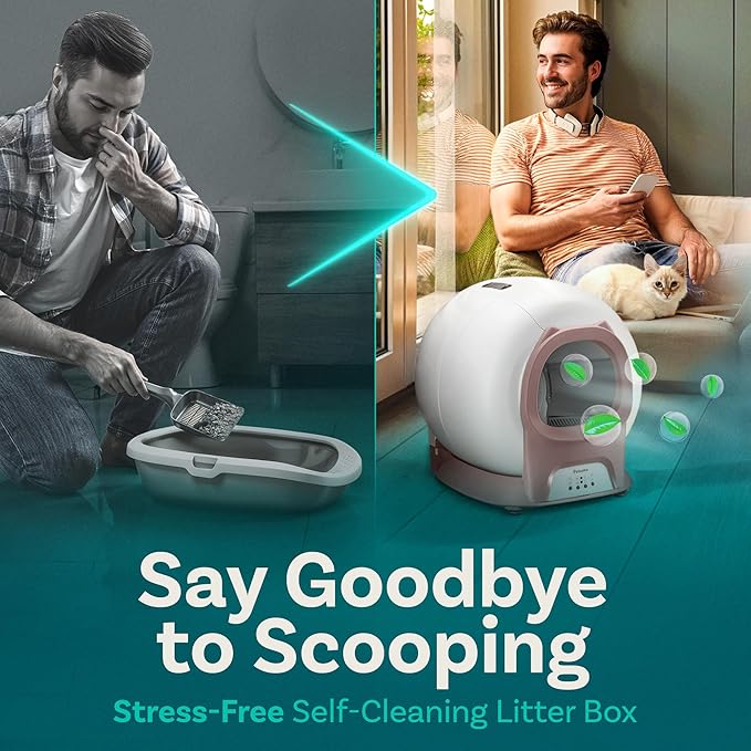 Self Cleaning Litter Box with Auto Safety Sensors for Multiple Cats - Automatic Cat Litter Box Self-Cleaning - Covered Odor Removal with APP Control - Compatible On All WiFi - Electric Robot-Mewly Pet