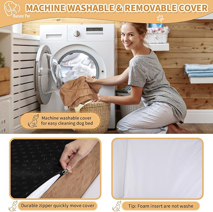 Orthopedic Dog Beds for Large Dogs, 7" Memory Foam Dog Beds with Waterproof Liner, Chew Proof Microsuede Cover, Removable and Washable, Nonskid Bottom, 60"x48" XXL Khaki-Mewly Pet