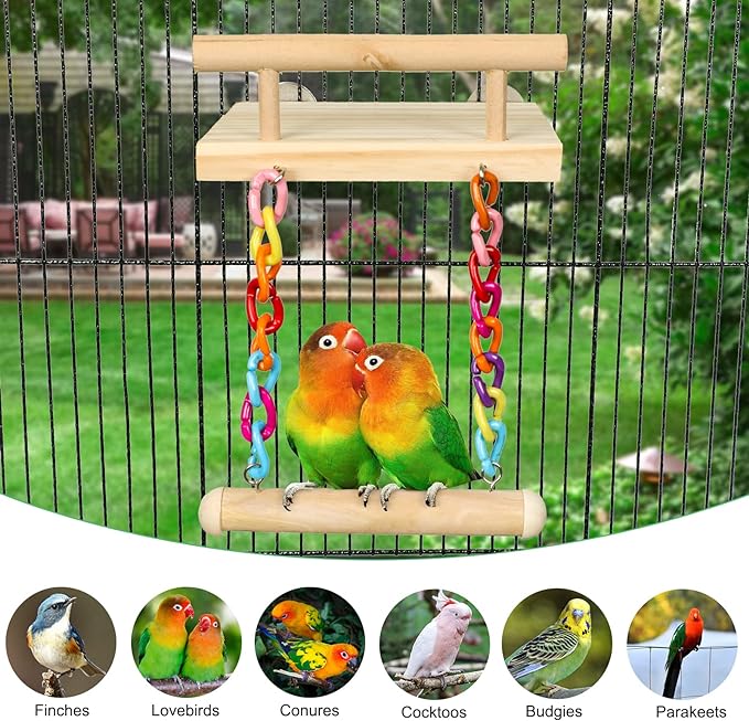 Bird Perches Cage Toys Parrot Wooden Platform Play Gyms Exercise Stands with Acrylic Wood Swing Ferris Wheel Chewing for Animals Green Cheeks, Baby Lovebird, Chinchilla, Hamster Budgie-Mewly Pet