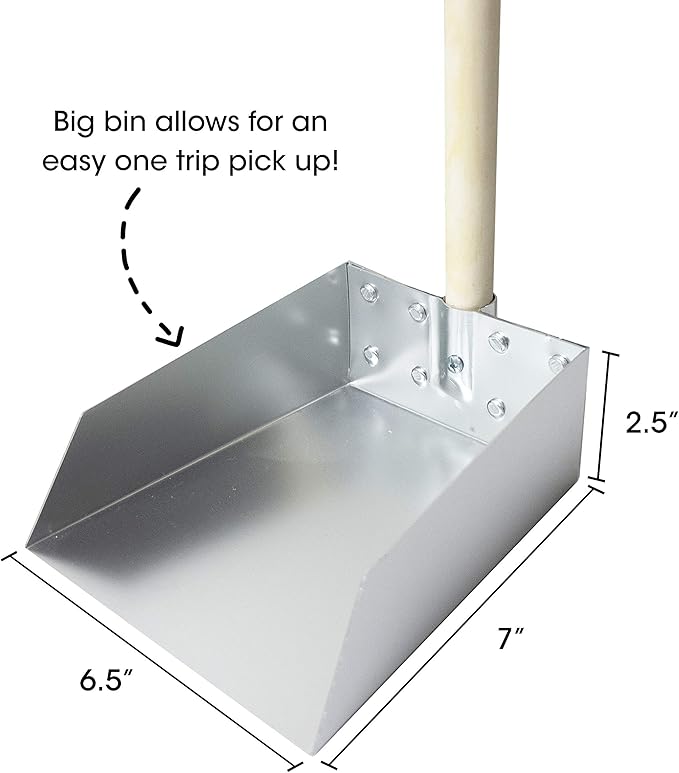 Wood Handle Pooper Scooper Durable Solid Metal Poop Tray with Rake 36.75" Long Handled Scoop | Great for Large or Small Dogs | No Assembly Required | Better for The Environment Than Plastic-Mewly Pet