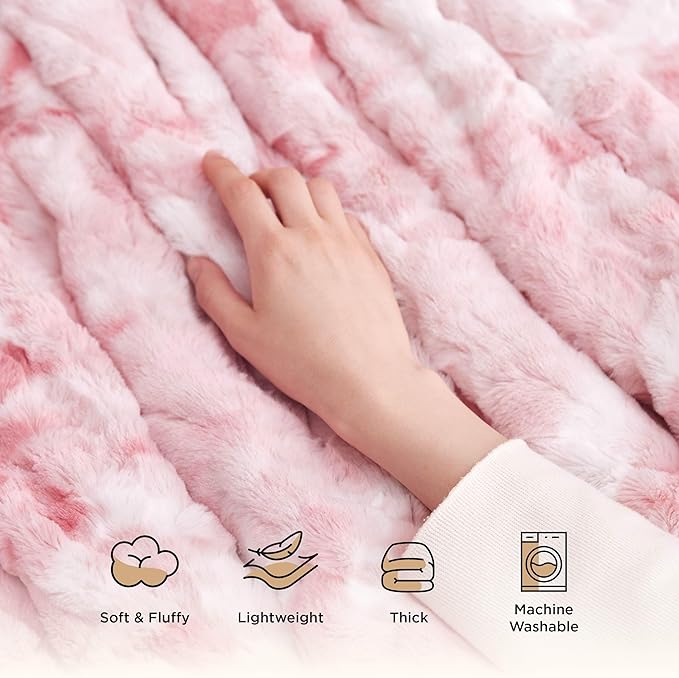 Bedsure GentleSoft Sherpa Fluffy Blanket King Size for Bed - Fleece Warm and Cozy for Women Gift, Plush & Fuzzy Faux Fur Christmas Blanket for Couch, Sofa Decor, Tie Dye Design, Pink, 108x90 Inches