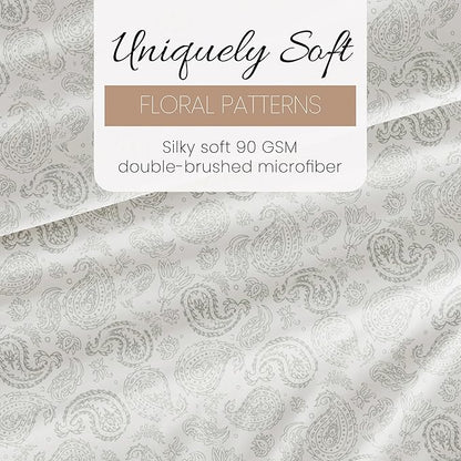 Linen Market Double-Brushed Patterned Microfiber Queen Sheet Set 4 Piece – Oeko-TEX Certified Ultra Soft & Wrinkle-Free - 16" Deep Pocket Sheets - Easy Care Queen Size - Coarse Paisley Light Gray