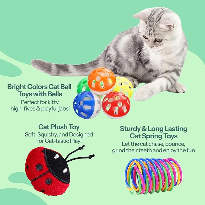 WiseChoice 15-in-1 Cat Toys, Rechargeable Dot Chase Light, Cat Spring Toy, Ball Toys with Bell and Plush Toy, Perfect for Solo or Interactive Gifts for Cats Kitten-Mewly Pet