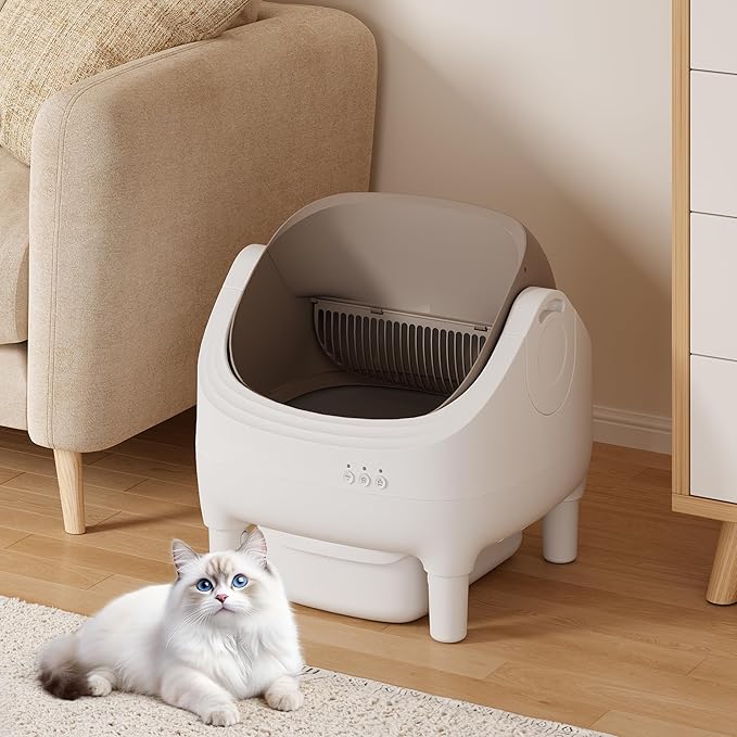 Greesum Automatic Self-Cleaning Litter Box for Cats - Open-Top Design, Easy Odor Control, Smart APP Control, 15L Large Waste Bin, Includes Trash Bags & Mat (Brown)-Mewly Pet