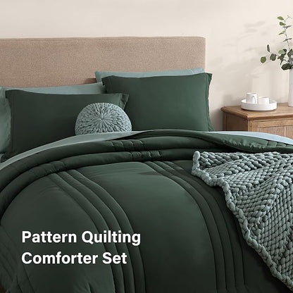 Monbix Full Comforter Set - 7 Pieces Deep Forest Bed in a Bag Full Size Bedding Sets with Comforters, All Seasons Down Alternative Comforter with Sheets,Pillowcases & Shams