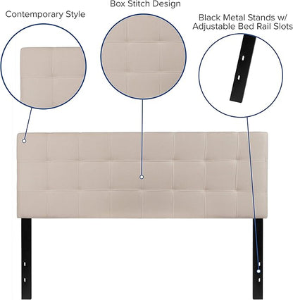 Flash Furniture Bedford Box Stitch Tufted Upholstered Queen Size Headboard in Beige Fabric