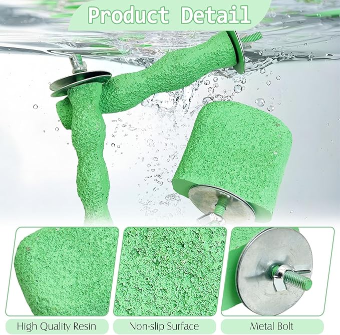 PINVNBY 5 Pack Bird Perch Resin Bird Beak Grinding Stone Parrot Cage Perch Stand Platform Foot Claws Trimmer Chew Toy Bird Cage Accessories for Budgie Cockatiel Conure Lovebird Finch (Green)-Mewly Pet