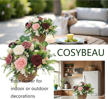 Artificial Flowers 25pcs Roses, Shade of Burgundy Foam Fake Rose Faux Flower for DIY Wedding Bouquets Bridal Shower Centerpieces Floral Arrangements Party Tables Home Decorations