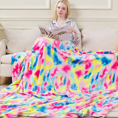 Colorful Blanket King Size- Premium Lightweight Anti-Static Rainbow Throw Soft Couth Sofa Cozy Warm Flannel Blankets Plush Gift for Daughter Mom, Bedroom Decor 90" x 108"(Rainbow King)