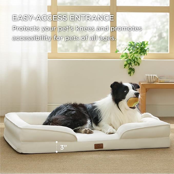 Bedsure Orthopedic Dog Beds Large Sized Dog - Washable Large Dog Cat Bed Waterproof, Comfort Dogs Couch Sofa with Washable Removable Cover, Pet Bed with Nonskid Bottom, Ivory, 35"-Mewly Pet