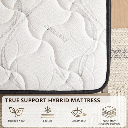 King Size Mattress - 12 Inch Hybrid King Mattresses in a Box with Bamboo Cover - King Size Memory Foam Mattress with Pocket Springs - Medium Firm Mattress for Pressure Relief - CertiPUR-US Certified