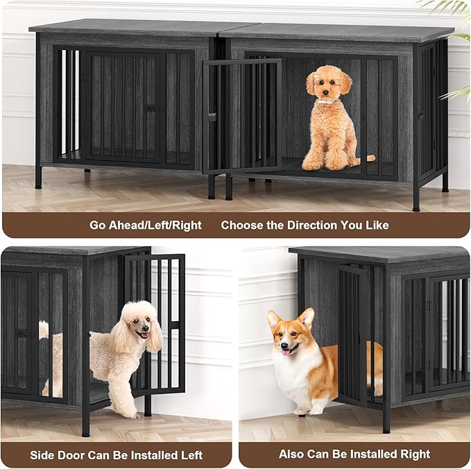 EasyCom 31.5" Small Dog Crate Furniture, Chew-Resistant Dog Crates for Small and Medium Dogs, Dog Kennel Furniture Indoor with 2 Doors and 3.94" Raised Feet, as TV Stand, End Table, Crate Table-Mewly Pet