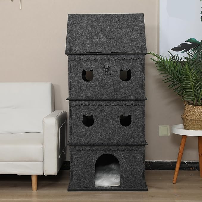 4-Tier Indoor Cat Apartment，Cozy Pet Cat Bed, Hideaway, and Sturdy Cat Castle for Multiple and Large Cats-Mewly Pet