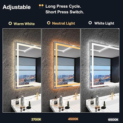 Led Bathroom Mirror 40"x36" with Anti-Fog, Front Lighted Bathroom Vanity Mirror for Wall Mounted, Memory, 3 Colors Dimmable Backlit Mirror (Horizontal/Vertical)