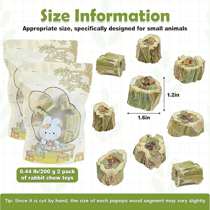 Fhiny Rabbit Chew Toys Natural Baked Papaya Wood Bunny Molar Treats Contain Alfalfa Grass Apple Carrot and Purple Sweet Potato Filling for Hamsters Guinea Pigs Chinchillas Teeth Grinding(0.44 lb)-Mewly Pet