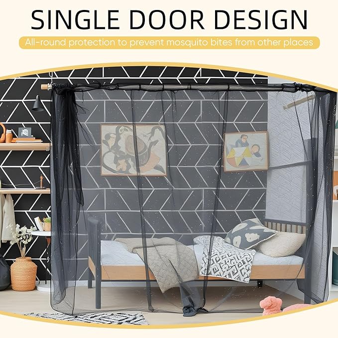 4 Corners Mosquito Net for Mosquiteros para Camas Bed Canopies Netting Bed Drapes Rectangular Mosquito Mesh for Camping Home Outdoor Travel(Black,L78 X W71 X H67 Inch,Opening)-Mewly Pet