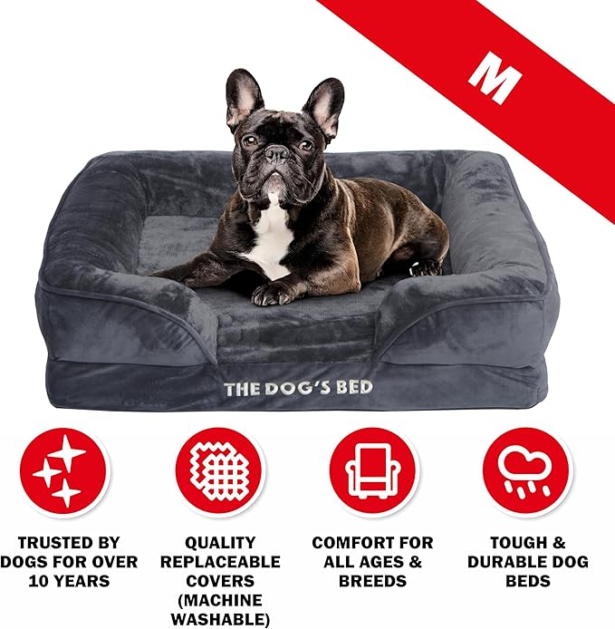The Dog’s Bed, Orthopedic Standard Foam Waterproof Dog Bed with Standard Support, Medium Grey Plush, Waterproof, Supportive Dog Bed with Replaceable Covers, Veterinary Approved-Mewly Pet