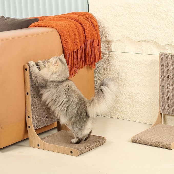 2-Pack Cat Scratching Board, 19.7'' Tall Cardboard L Shape Vertical Cat Scratchers for Indoor Cats, Cat Scratching Post for Wall and Couch, Medium-Mewly Pet