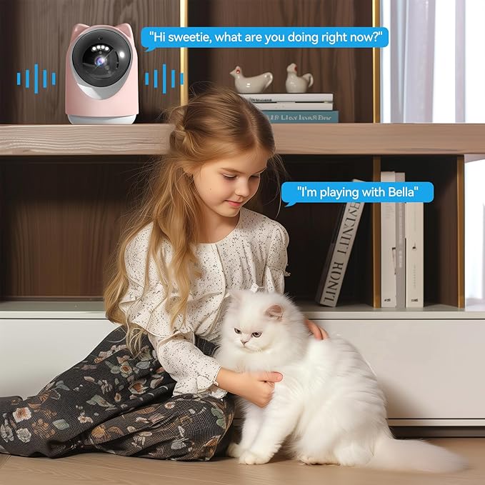 Indoor Camera, Cameras for Home Security,Home Cameras Indoor for Baby&Pet Monitoring,Night Vision,Smart Motion Tracking, Pan360° & Tilt 180°, 3MP Wi-Fi Two-Way Audio （Pink-Mewly Pet