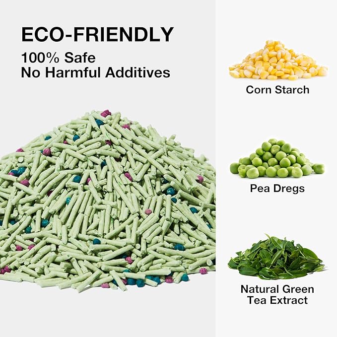 VETRESKA Tofu Cat Litter, Natural Kitty Litter Strong Clumping Flushable Cat Litter Pellets Ultra Absorbent, Odor Control, Dust-Free, Low Tracking Eco-Friendly Tofu Litter, Greentea(5.5lb×4bags)-Mewly Pet