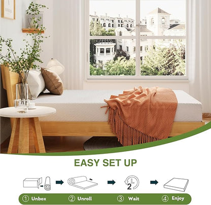 EGOHOME 6 Inch Queen Size Mattress for Kids, Memory Foam Mattress with Cooling Green Tea Gel, Relieve Pressure with Medium Firm Support, CertiPUR-US Certified, 80''L x 60''W, White