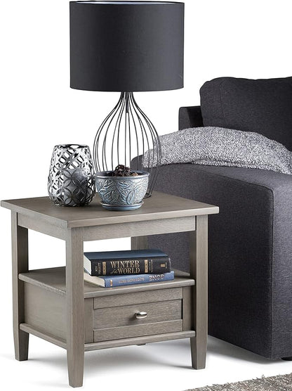 SIMPLIHOME Warm Shaker SOLID WOOD 20 inch Wide Rectangle Transitional End Side Table in Farmhouse Grey for the Living Room and Bedroom