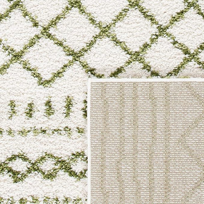 SAFAVIEH Arizona Shag Collection Accent Rug - 4' x 6', Ivory & Green, Moroccan Design, Non-Shedding & Easy Care, 1.6-inch Thick Ideal for High Traffic Areas in Entryway, Living Room, Bedroom (ASG741Y)