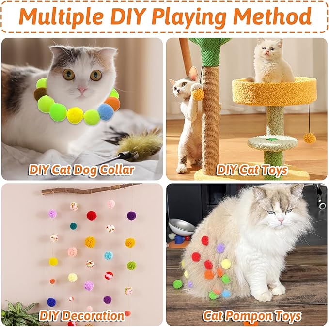 50 Picecs 1 Inch Cat Toys Balls Kitten Cat Pom Pom Balls Soft Cats Puff Ball Toys Rolling Interactive Fuzzy Cats Toy Ball Play Toy for Exercise, Creative Crafts Decorations Assorted Color-Mewly Pet