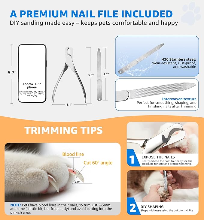 Pet Nail Clippers for Large Dogs, Wide-Opening Dog Nail Trimmer with All-Steel Material Sharp Durable Blades Built-in Spring, Professional Grooming Tool with Free Nail File for All Dogs & Cats-Mewly Pet