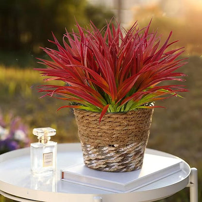 8 Pcs Outdoor Fake Plants UV Resistant Artificial Tall Grass Plants Faux Tropical Flowers Bushes Décor Fall Winter Summer Planters Patio Front Door Porch Plastic Greenery & Shrubs Decoration