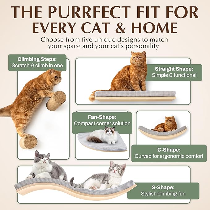 2-Pack Sisal Wall-Mounted Cat Climbing Wall Steps, Cat Wall Steps/Stairs with Sisal Scratching Surface, Wall Shelf Furniture for Climbing & Play for Kittens & Cats, Hidden Mounts-Mewly Pet