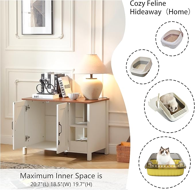 31.9'' Small Cat Litter Enclosure,Adjustable Shelf for Dog Proof and Storage,Locks Added for cat,Cat Litter Collector,Small Indoor Cat House,Grey-Mewly Pet