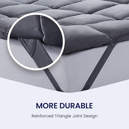 SLEEP ZONE Cooling Mattress Topper Queen Size Quilted Fitted Mattress Pad Cover, Soft Fluffy Down Alternative Pillow Top Bed Topper Deep Pocket 8-21 Inch (Grey, Queen)
