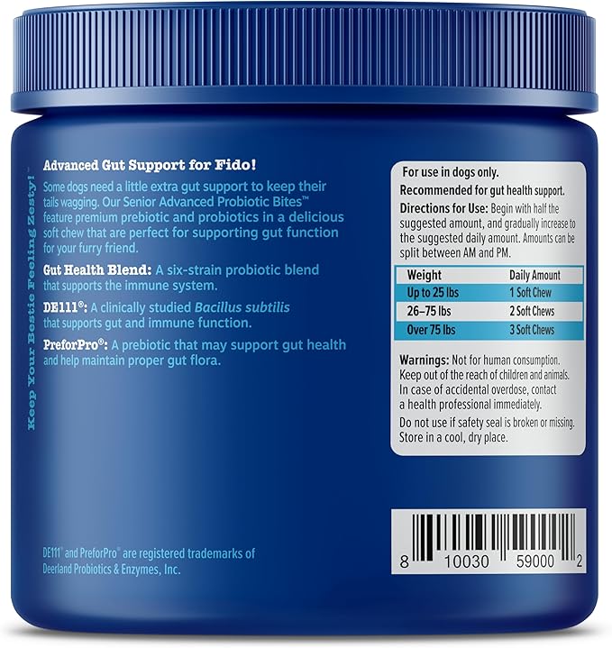 Zesty Paws Probiotics for Dogs - Digestive Enzymes for Gut Flora, Digestive Health, Diarrhea & Bowel Support - Clinically Studied DE111 - Dog Supplement Soft Chew for Pet Immune System - Adv, 90ct-Mewly Pet