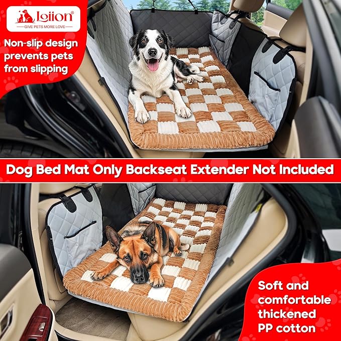 Dog Car Bed Mat, Non-Slip Backseat Extender Pet Blanket, Plaid Dog Bed for SUVs, Sedans & Trucks, Chew-Resistant Travel Pad for Dogs, Easy Clean & Scratch-Proof & Comfort (50"x24.6")-Mewly Pet