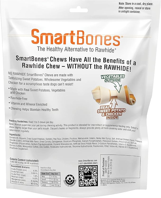 SmartBones Mini Chews with Real Sweet Potato 32 Count, Rawhide-Free Chews for Dogs-Mewly Pet