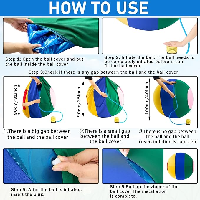 40inch Giant Herding Ball with Ball Cover Anti Burst Please Watch VCR for How to Inflation Horse Toys for Horses Stall Entertainment Play, Pump Included (Mixed Color,Classic)-Mewly Pet