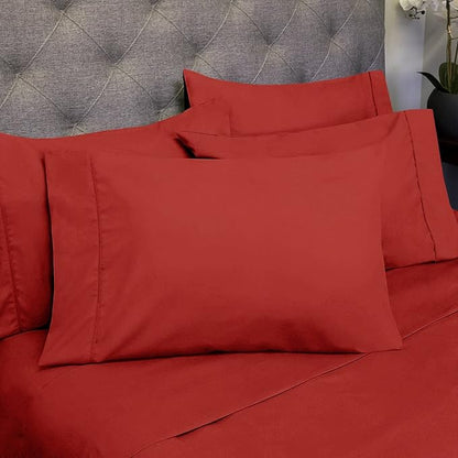 Cal King Size Bed Sheets - 6 Piece 1500 Supreme Collection Fine Brushed Microfiber Deep Pocket California King Sheet Set Bedding - 2 Extra Pillow Cases, Great Value, California King, Samba Red