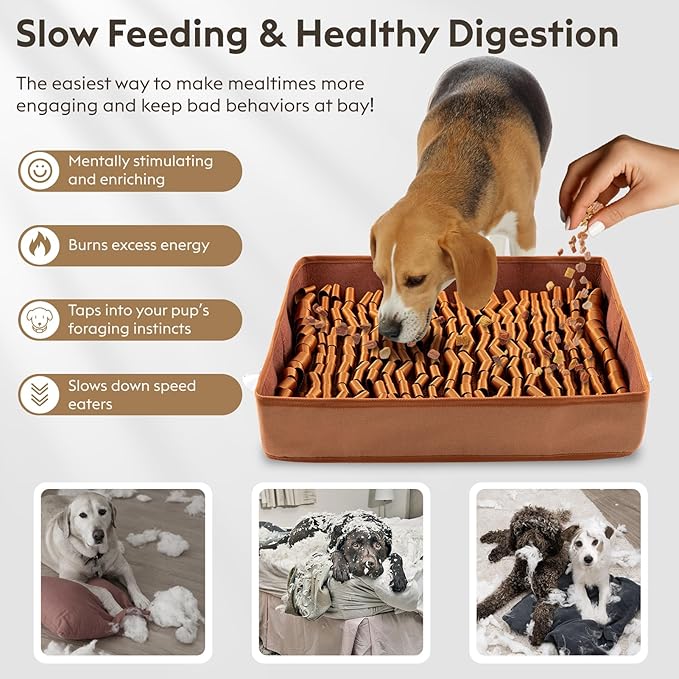 Snuffle Mat for Dogs, Dog Puzzle Mat, Interactive Dog Toys for Enrichment,Sniff Mats with Non-Slip Backing,Suitable for Breeds and Sizes of Dogs (Brown, 17" X 15")-Mewly Pet