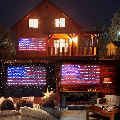 HYH American Flag Lights Outdoor Solar String Lights with 420 Super Bright LED Waterproof Flag Net Light of The United States for Yard,Garden,Festival,Holiday,4th of July,Independence Day Decoration