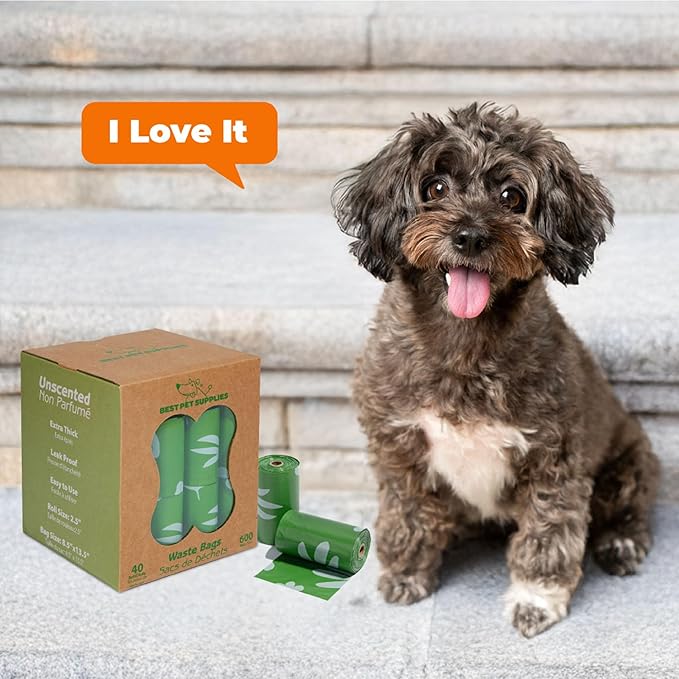 Best Pet Supplies Poop Bags for Dogs, 50% Post-Consumer Recycled Content dog waste bags on rolls, fits all poop bag holders for leashes - 600 Count, Green, Lavender Scented-Mewly Pet