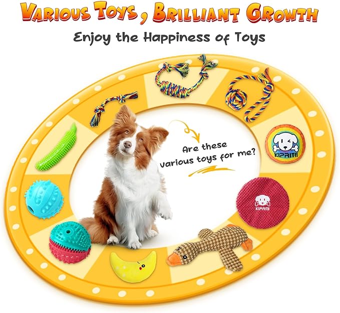 KIPRITII Puppy Teething Chew Toys -25 Pack Dog Chew Toys with Rope Toys, Dog Treat Balls & Squeaky Toy for Puppy and Small Dogs-Mewly Pet