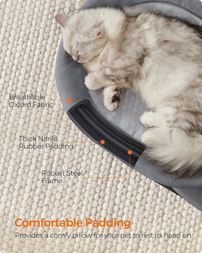 Feandrea 2-Tier Elevated Cat Hammock Bed, Breathable Furniture for Multi-Cat Households Indoor and Outdoor, with Removable Washable Mesh, Steel Frame, for Summer, Dove Gray UPCB012G01-Mewly Pet