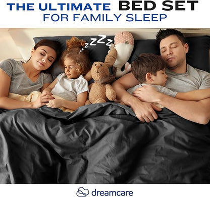 DREAMCARE Twin XL Sheet Set - Cooling Bed Sheets - 4pc Set - up to 15" Deep Pocket - Soft & Long Lasting 100% Fine Brushed Polyester with Side Pocket - Black