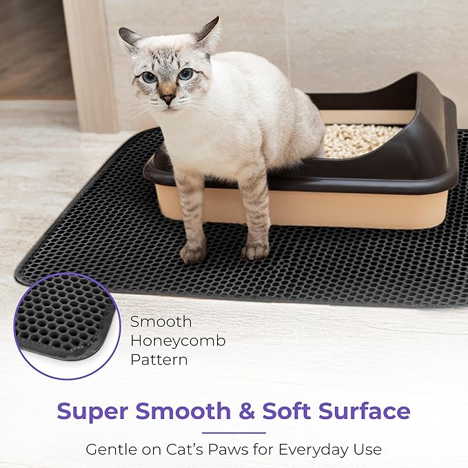 iPrimio Large Cat Litter Trapper Mat with Exclusive Urine/Waterproof Layer - Cat Litter Mat - Larger Holes with Urine Puppy Pad Option for Messy Cats - Soft on Paws and Light - 30" x 23" (Black) - 2pk-Mewly Pet