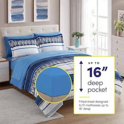 Sweet Home Collection 7 Piece Comforter Set Bag Solid Color All Season Soft Down Alternative Blanket & Luxurious Microfiber Bed Sheets, Mediterranean, Queen